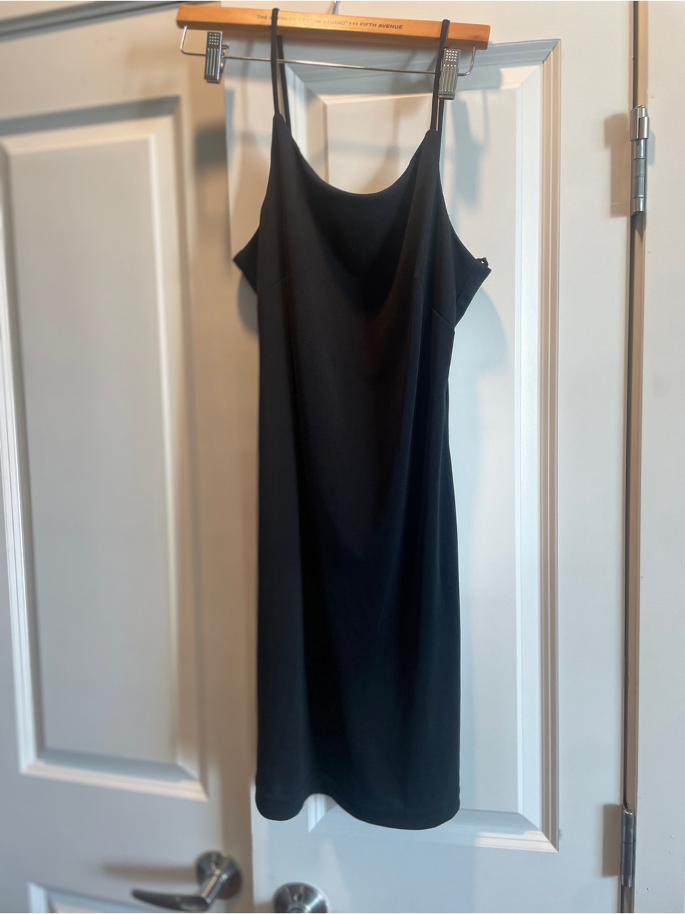 City Triangles Black Slip Midi Dress with Spaghetti Straps